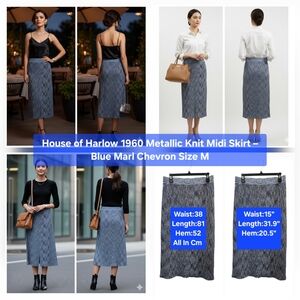 ​House of Harlow 1960 Metallic Knit Midi Skirt Blue Marl Chevron Size M